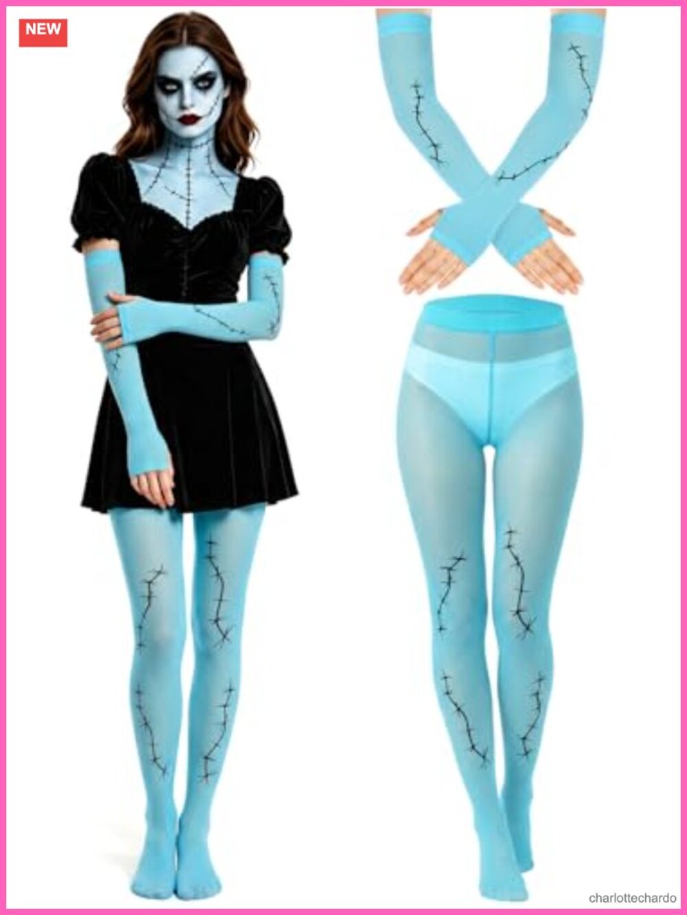Corpse Bride Costume Set Thigh High Stockings & Arm Sleeves Halloween Cosplay